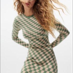 Zara full length long knit checkered dress